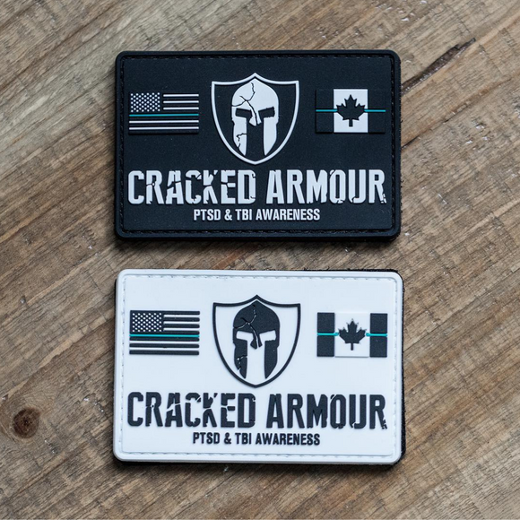 Black and white Cracked Armour patches with velcro backing
